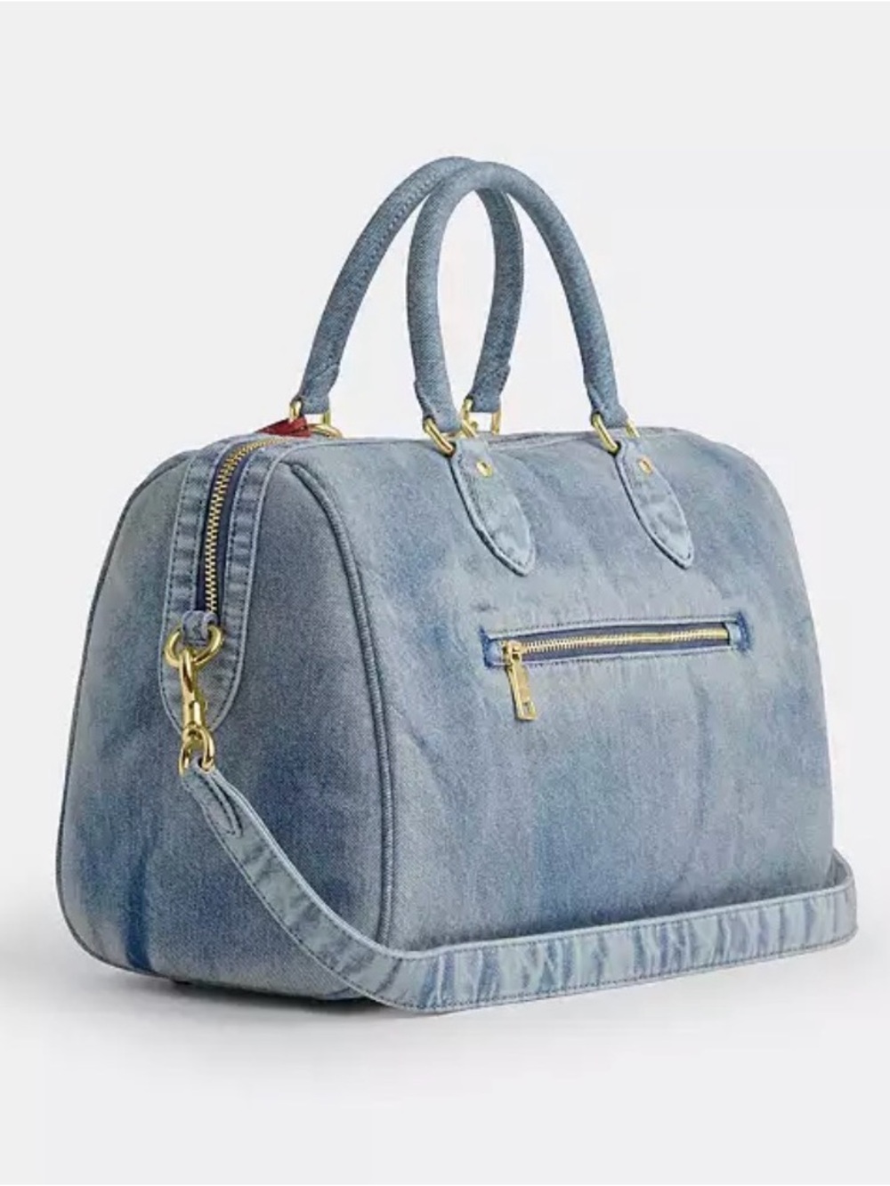 Coach Rowan Large Denim Satchel with Red Heart Charm - Picture 3 of 7